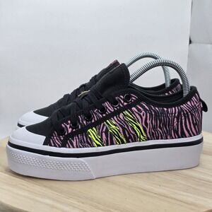 Women's Size 7 -Adidas Originals Nizza Platform Black Pink Zebra Lace Sneakers